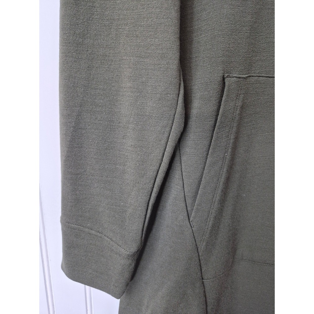 Wool& Merino Wool Blend Hoodie Dress Olive Green Long Sleeve Kangaroo Pocket M - Picture 4 of 8